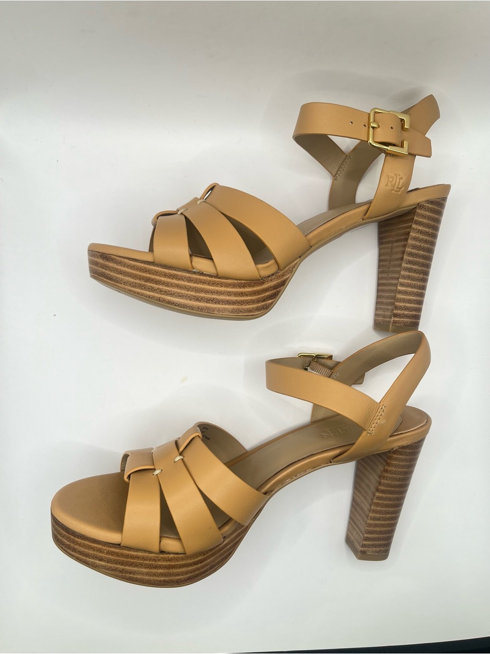 Lauren Ralph Lauren Sofia New Womens 6.5 Tan Leather Platform Block Heel Sandals - Picture 7 of 13